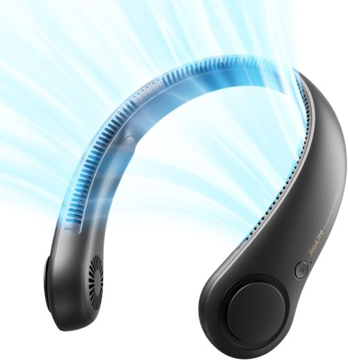 JISULIFE Portable Neck Fan, Hands-Free Bladeless, 5 Speeds, 4000 mAh Battery Operated Wearable Personal Fan, Twistable, Rechargeable, Gift for Women Men